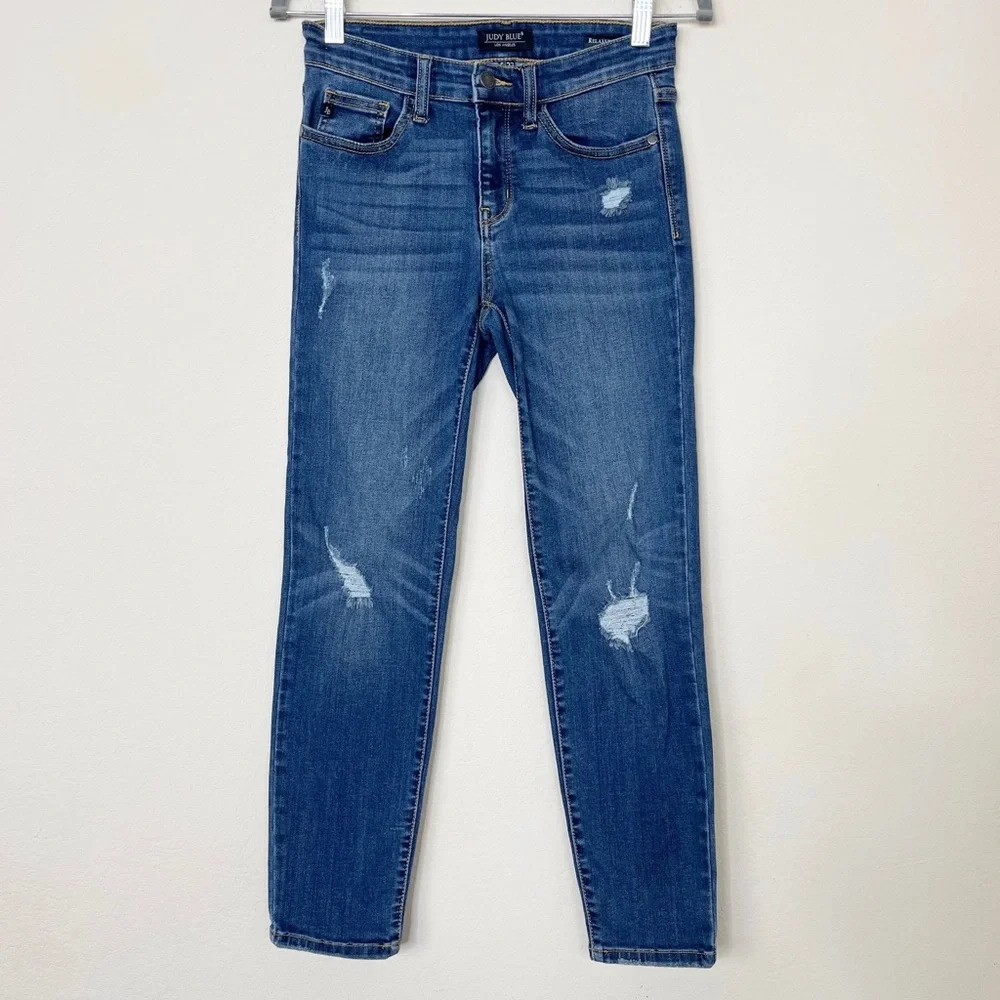 Judy Blue Relaxed‎ Fit Distressed Denim Jeans JB8289DK